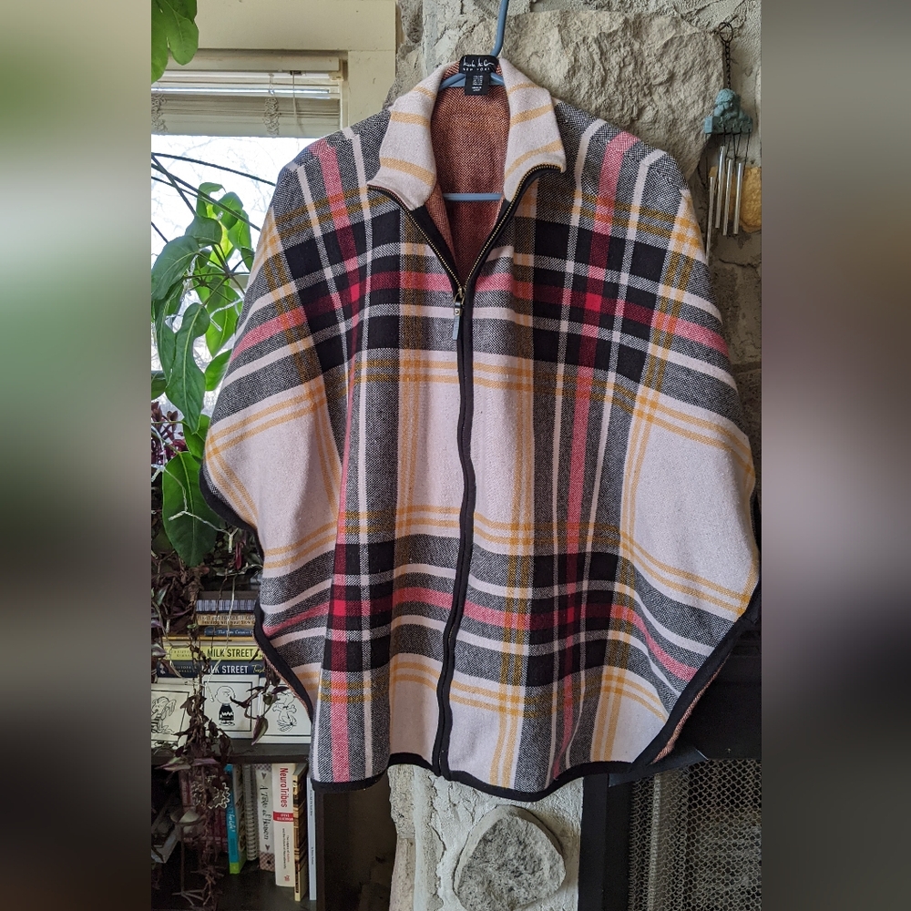 Nicole Miller Plaid Cape Jacket - Multicolor